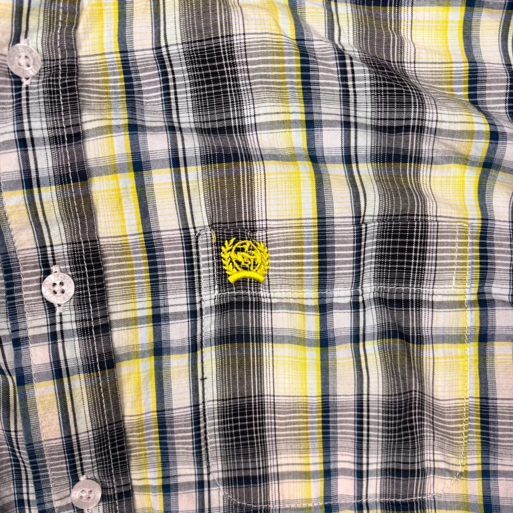 Cinch Boys Youth XXL Plaid Button Down Shirt Yellow Black White Long Sleeve‎